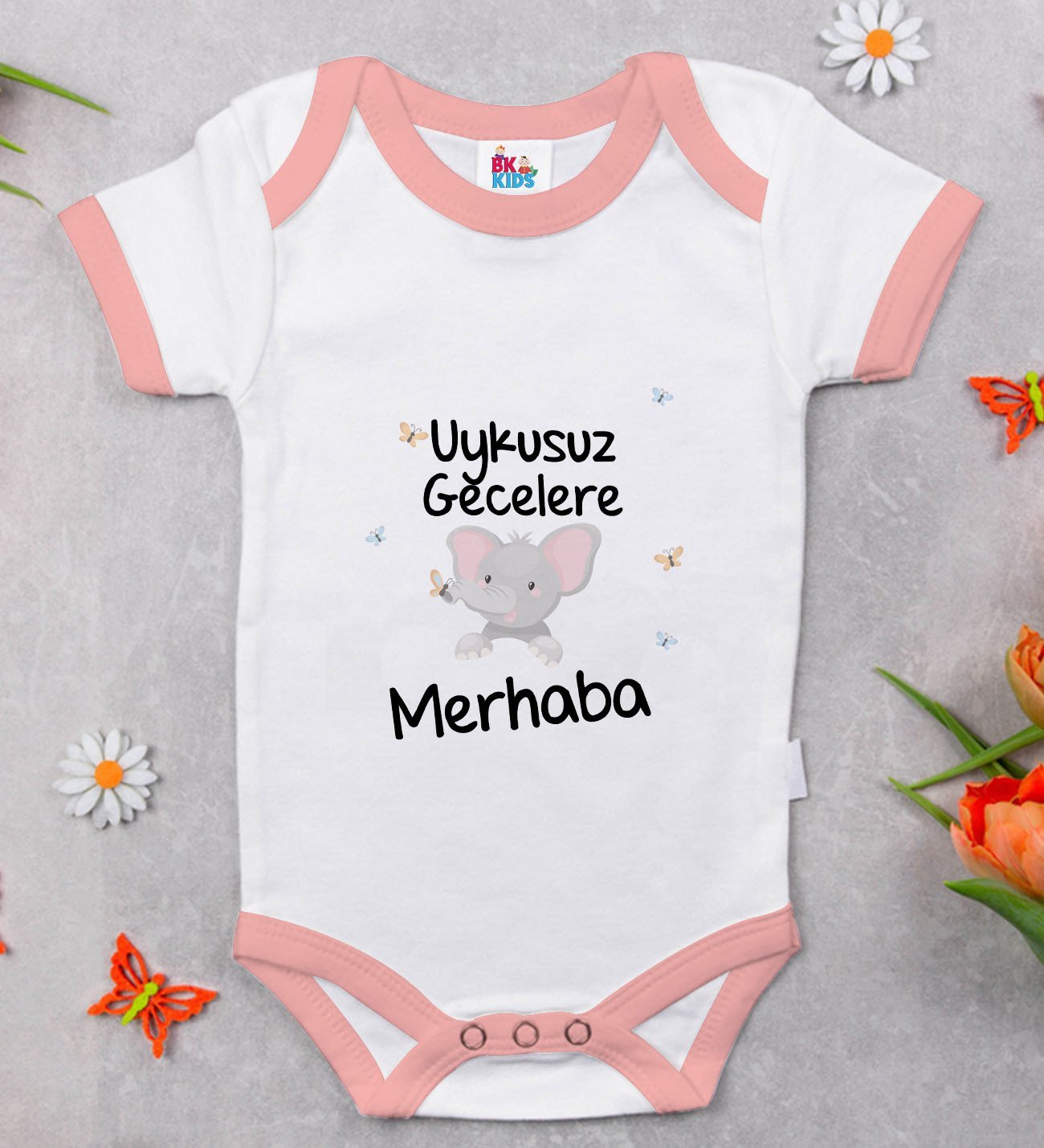 BK Kids Uykusuz Gecelere Merhaba Tasarımlı Pembe Bebek Body Zıbın-1