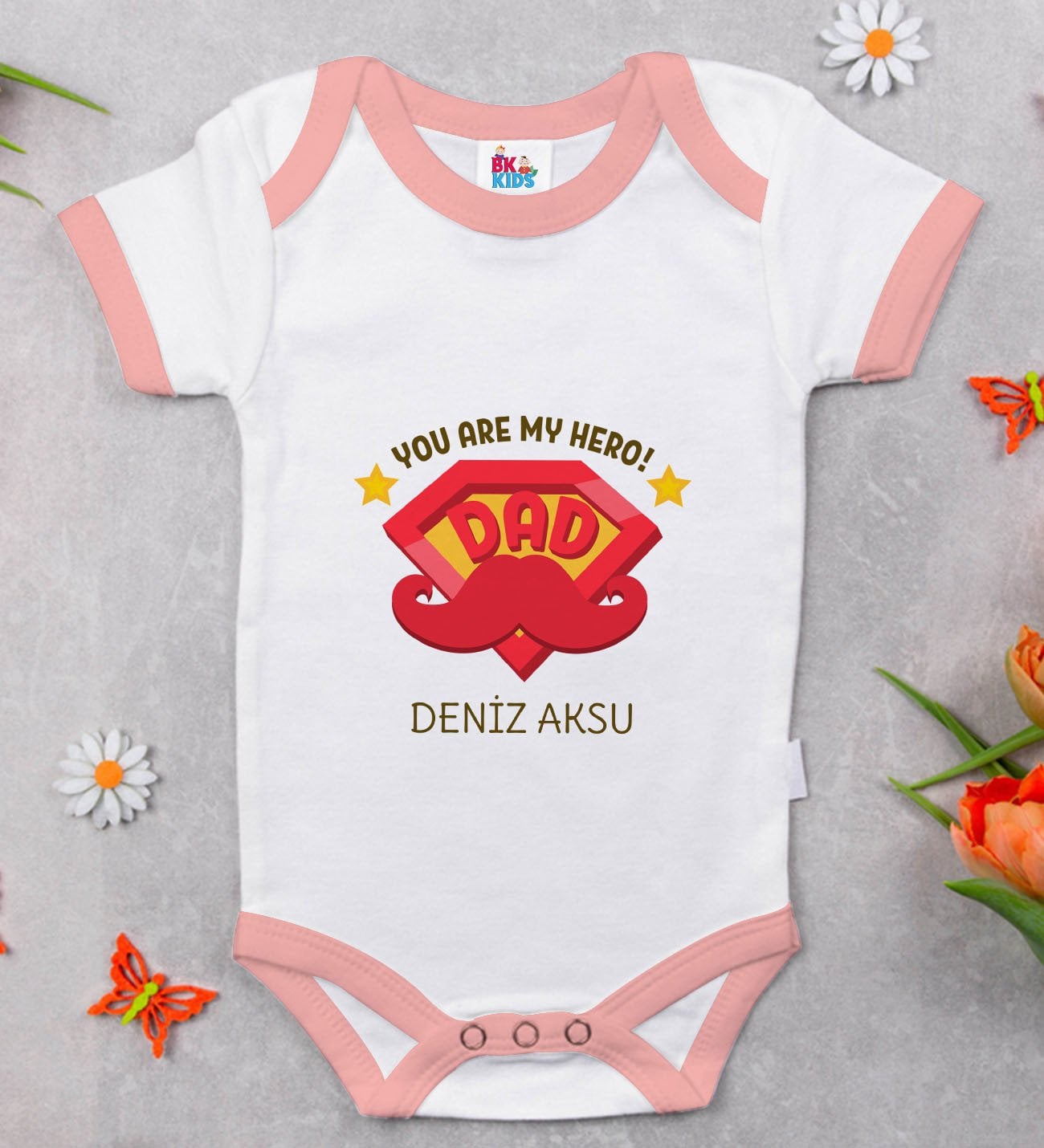 BK Kids Kişiye Özel Pembe Bebek Body Zıbın - Model 16