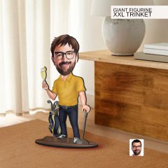 BK Gift Kişiye Özel Golf Oyuncusu Karikatürlü Büyük Boy Ahşap Biblo-4 Arkadaşa Hediye , Sevgiliye Hediye, Kişiye Özel Biblolar