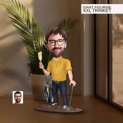 BK Gift Kişiye Özel Golf Oyuncusu Karikatürlü Büyük Boy Ahşap Biblo-4 Arkadaşa Hediye , Sevgiliye Hediye, Kişiye Özel Biblolar