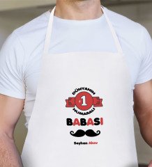 Kişiye Özel Dünyanın 1 Numaralı Babası Tasarımlı Beyaz Mutfak Önlüğü-1