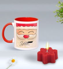 Yılbaşı Hediyesi BK Gift Kişiye Özel Yeni Yıl Tasarımlı Kırmızı Kupa Bardak ve Kırmızı Kar Tanesi Kokulu Mum Hediye Seti-9, Sevgiliye, Arkadaşa Hediye
