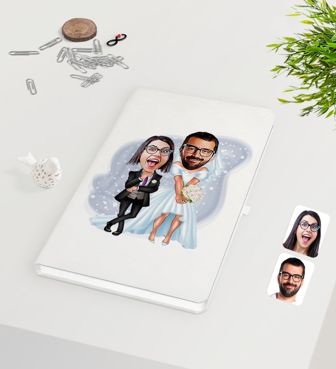 Kişiye Özel Sevgililer Karikatürlü Beyaz Defter-16