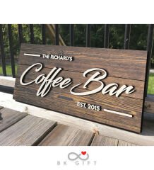 BK Gift Kişiye Özel Dekoratif Ahşap Coffee Bar Tabelası 46cm - Model 1