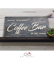 BK Gift Kişiye Özel Dekoratif Ahşap Coffee Bar Tabelası 46cm - Model 1