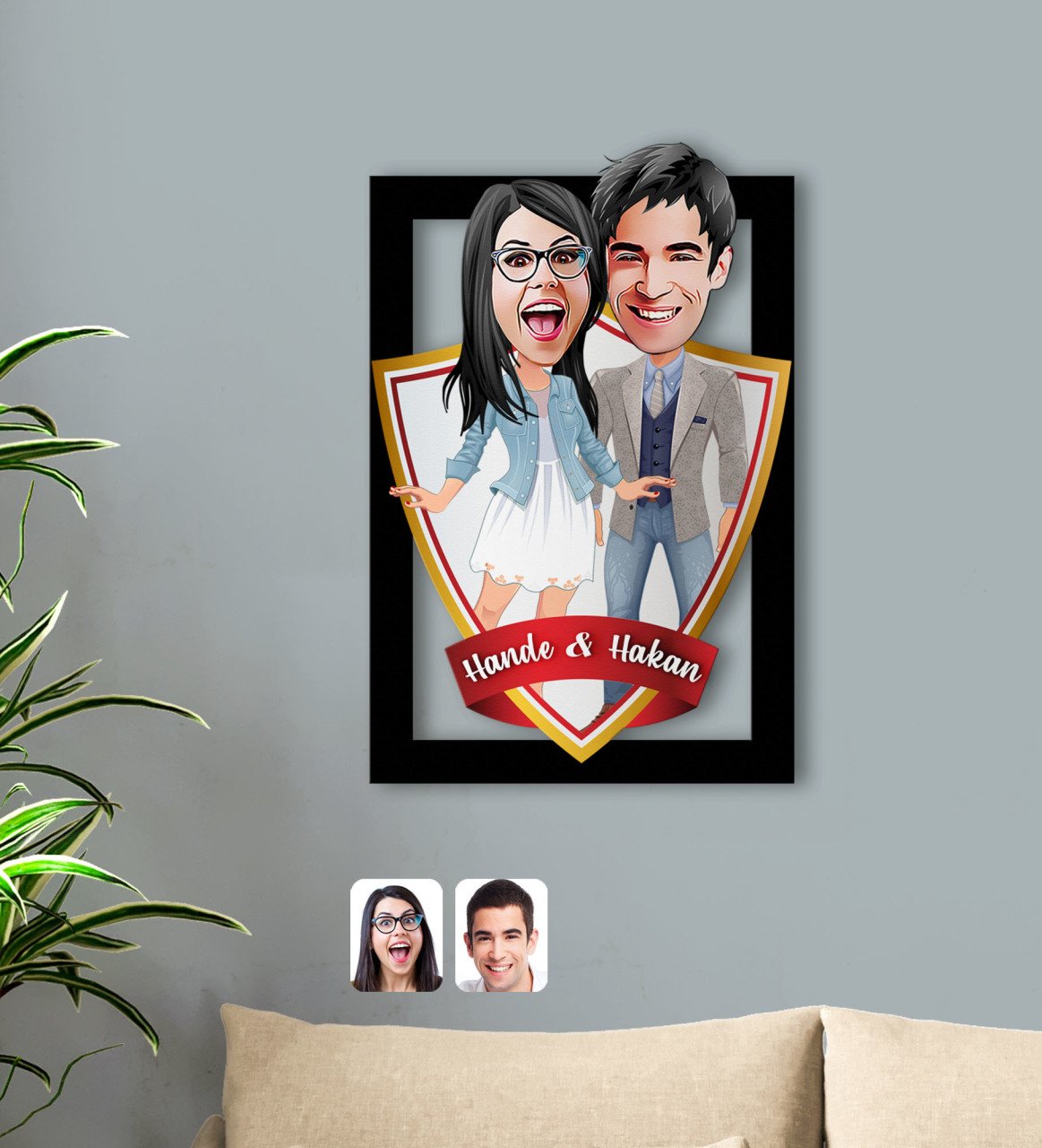 Kişiye Özel İsimli Sevgililer Karikatürlü 3D Ahşap Tablo-81