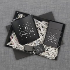 BK Gift Kişiye Özel İsimli Siyah Çelik İçki Matarası Sigara Kutusu ve Benzinli Çakmak Hediye Seti -4, Sevgiliye Hediye, Arkadaşa Hediye, Doğum Günü Hediyesi