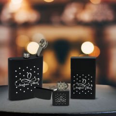 BK Gift Kişiye Özel İsimli Siyah Çelik İçki Matarası Sigara Kutusu ve Benzinli Çakmak Hediye Seti -4, Sevgiliye Hediye, Arkadaşa Hediye, Doğum Günü Hediyesi