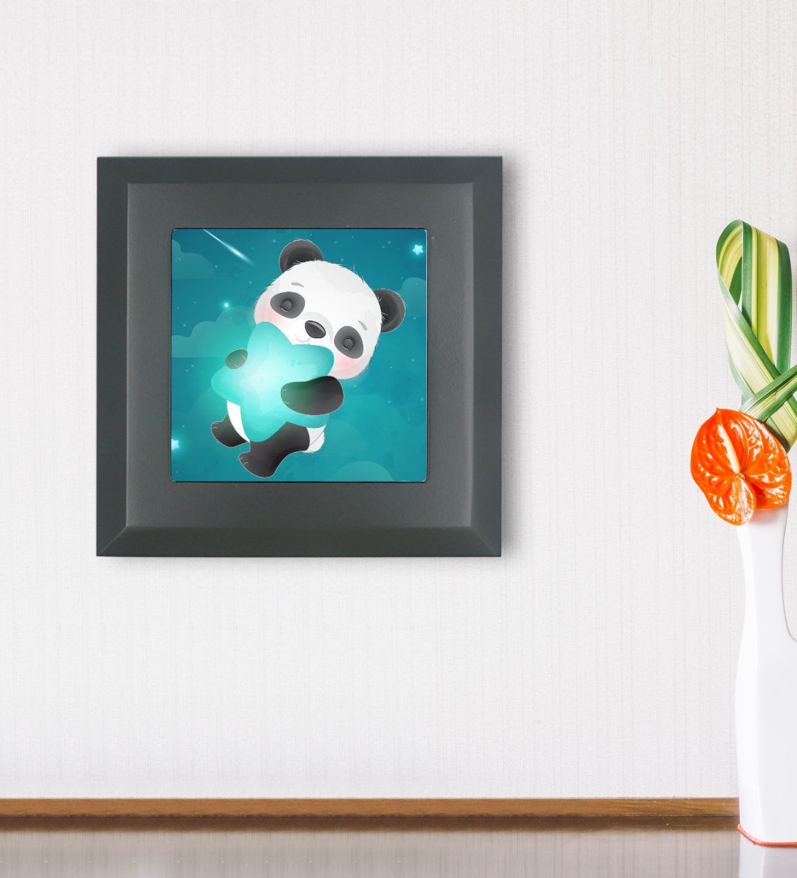 BK Gift Panda Tasarımlı Ahşap Çerçeveli Taş Duvar Dekoru-1