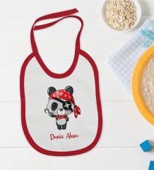 BK Kids Kişiye Özel Sevimli Korsan Tasarımlı Kırmızı Bebek Mama Önlüğü-1