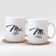 Kişiye Özel İkili Mr. & Mrs. Beyaz Kupa Bardak - 002