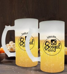 Kişiye Özel Sosyal İçici Tasarımlı 2’li Buzlu Cam Bira Bardağı 50cl-4