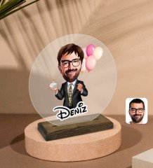 Kişiye Özel Erkek Doğum Günü Karikatürlü Yuvarlak Ahşap Standlı Biblo-3