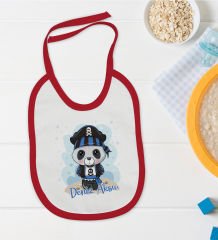 BK Kids Kişiye Özel Sevimli Korsan Tasarımlı Kırmızı Bebek Mama Önlüğü-2