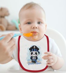 BK Kids Kişiye Özel Sevimli Korsan Tasarımlı Kırmızı Bebek Mama Önlüğü-2