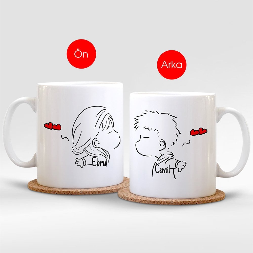 Kişiye Özel İsimli Masum Çift Beyaz Kupa Bardak