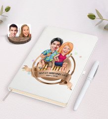 Kişiye Özel Yılın En Mükemmel Çifti Karikatürlü Beyaz Defter ve Kalem Hediye Seti-51