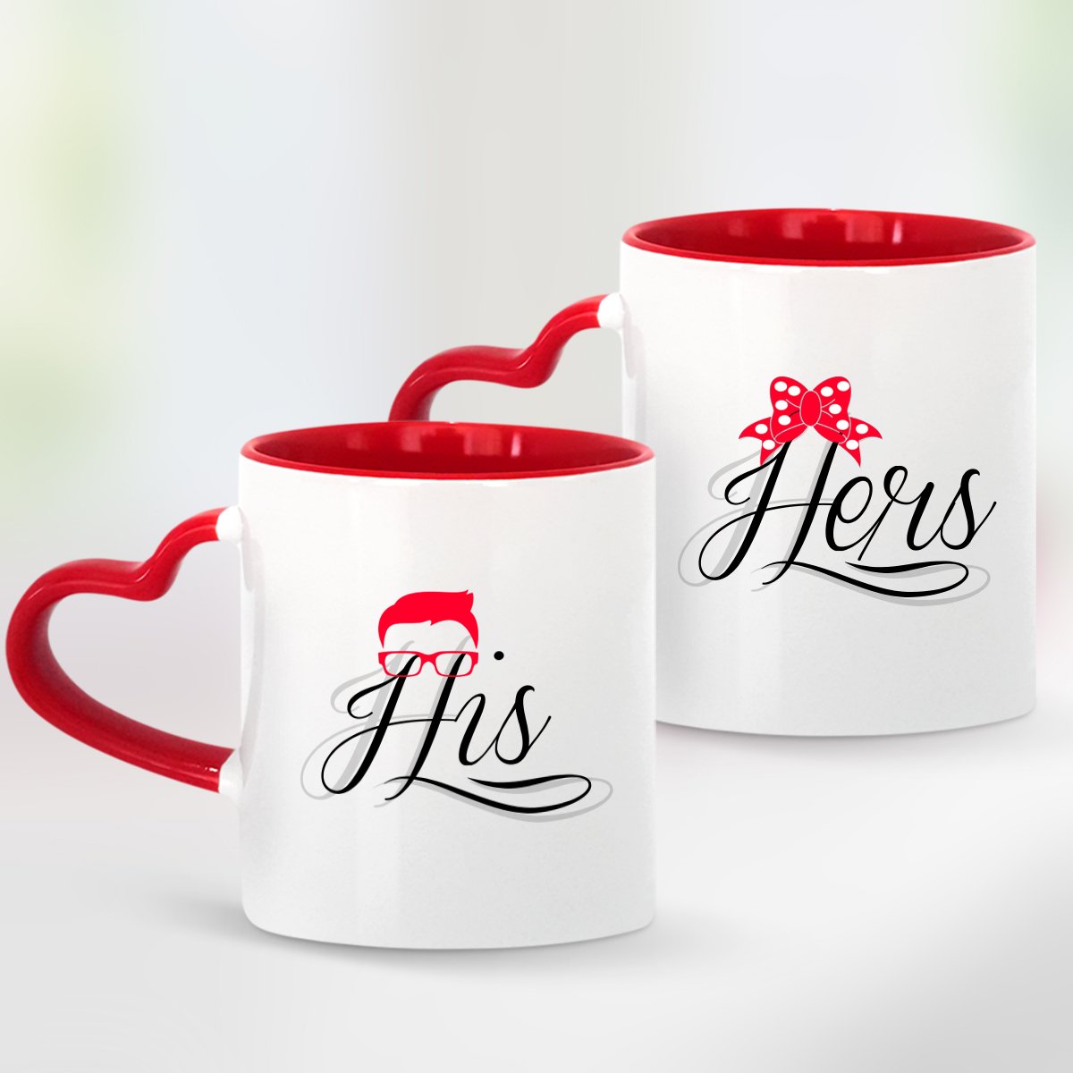Kişiye Özel İkili His & Hers Kırmızı Kalpli Kupa Bardak