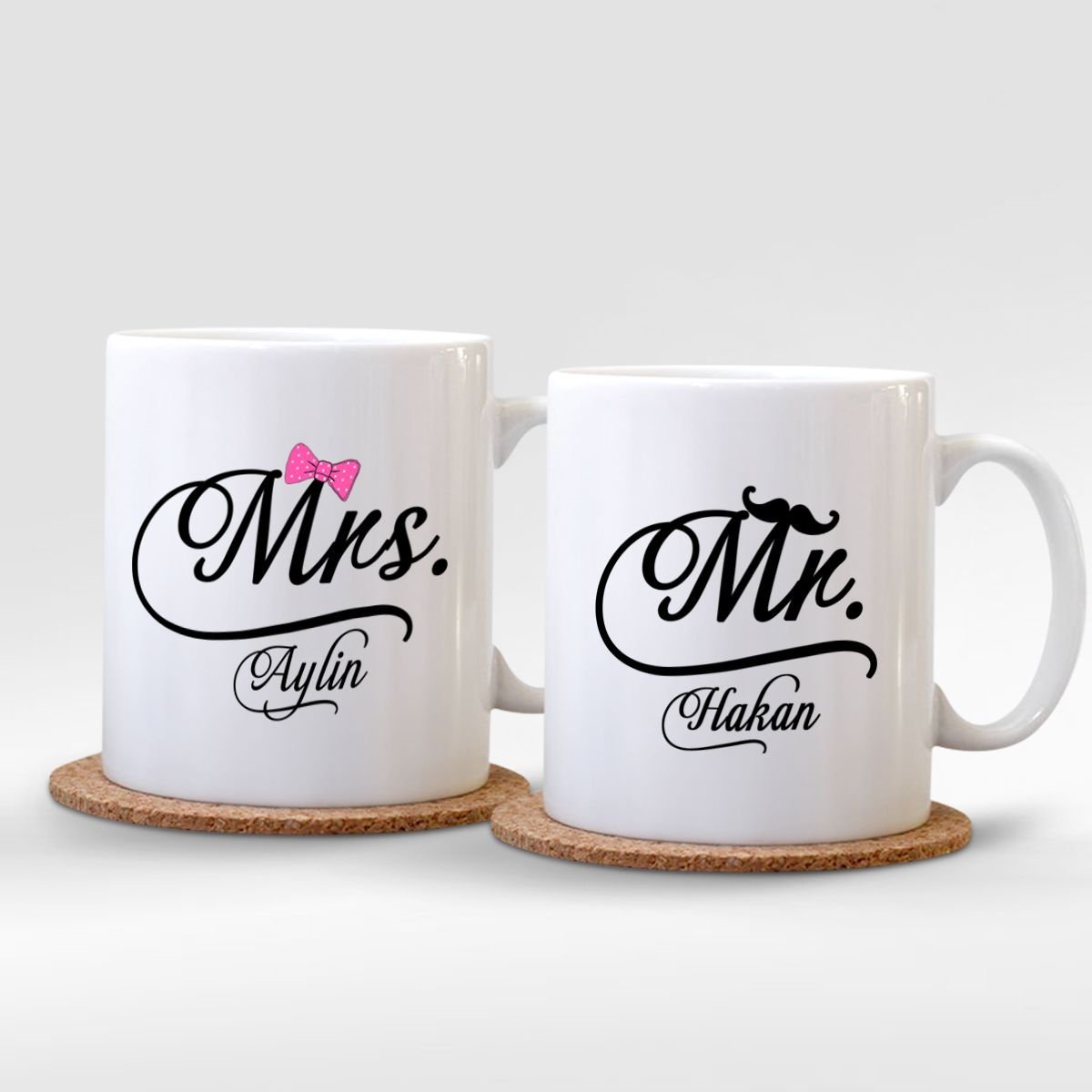 Kişiye Özel İkili Mr. & Mrs. Beyaz Kupa Bardak - 003