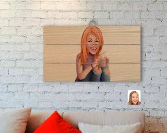 Kişiye Özel Kadın Karikatürlü Otantik Ahşap Palet Tablo-103