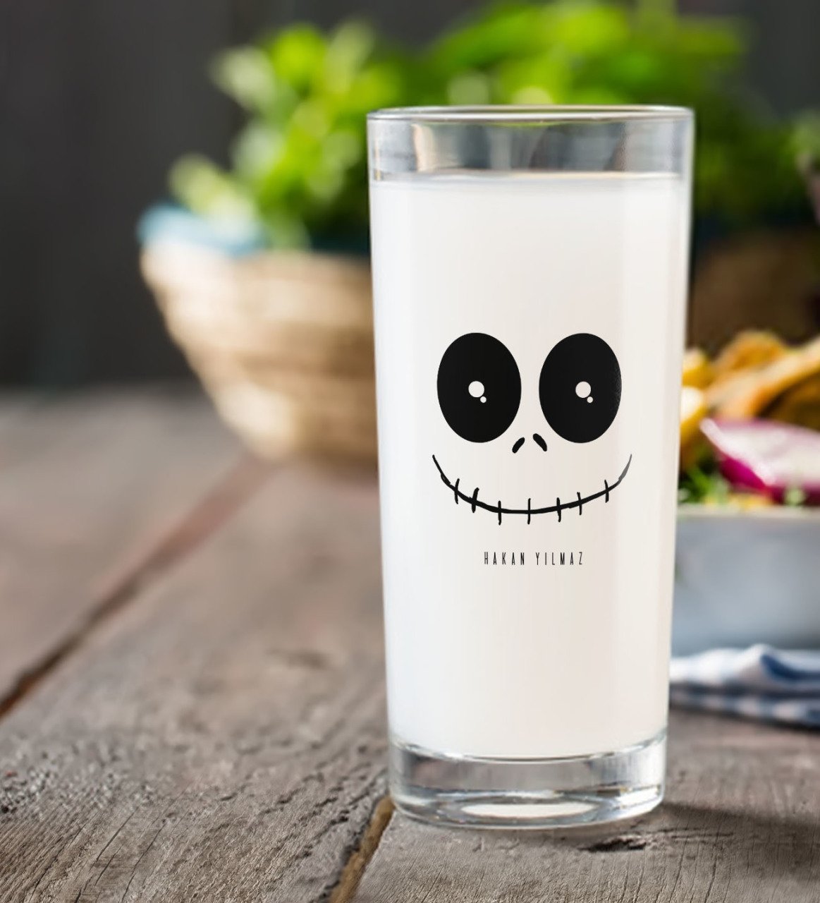 Kişiye Özel Renkli Baskılı Sevimli Korkunç Yüz Rakı Bardağı-1