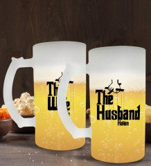 Kişiye Özel The Husband and The Wife Tasarımlı 2’li Buzlu Cam Bira Bardağı 50cl-1