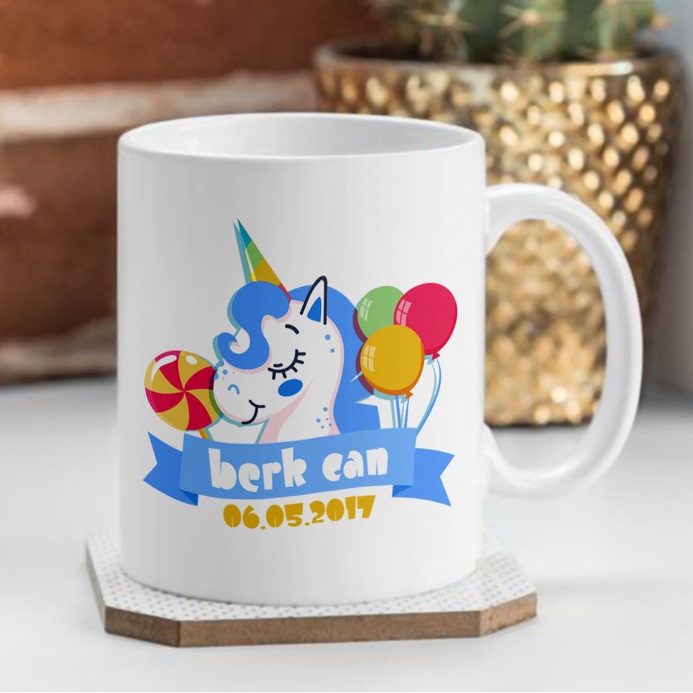 Kişiye Özel isimli Tarihli Erkek Bebek & Çocuk Beyaz Kupa Bardak - 1