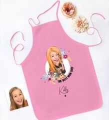 BK Gift Kişiye Özel Karikatürlü Anneler Günü Tasarımlı Pembe Mutfak Önlüğü, Aşçı Önlüğü, Şef Önlüğü, Anneye Hediye-3
