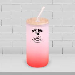 BK Gift İsimli Dad Tasarımlı Kırmızı Renk Pipetli Buzlu Cam Bardak 600ml - 7, Babaya Hediye, Doğum Günü Hediyesi