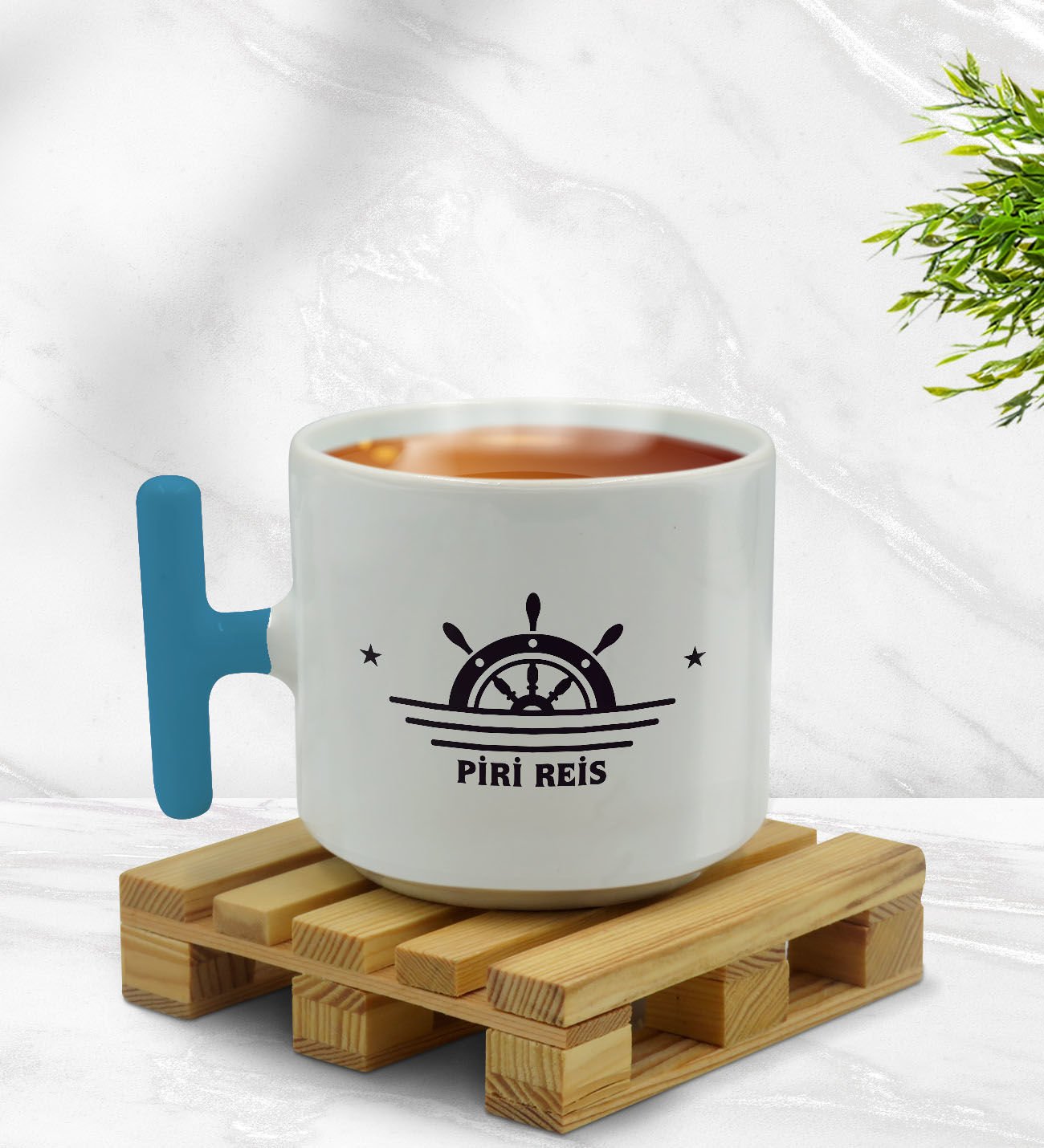 BK Gift Kişiye Özel Tekne Marin ve Denizcilik Tasarımlı Mavi T Kulplu Middle Kupa-5, Arkadaşa Hediye