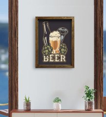BK Gift Cafe & Bar & Restaurant Konseptli Doğal Masif Ahşap Çerçeveli Tablo 45x65cm-52