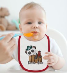 BK Kids Kişiye Özel Sevimli Korsan Tasarımlı Kırmızı Bebek Mama Önlüğü-4