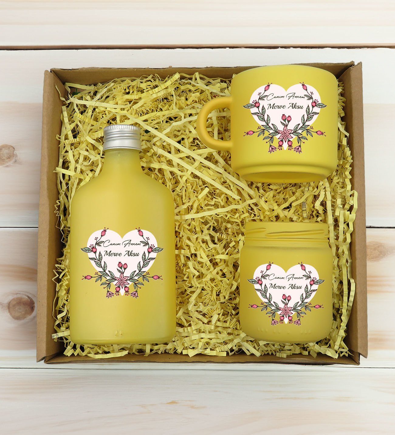 BK Gift Kişiye Özel İsimli DTF Anne Temalı Sarı Kahve Fincanı & Kolonya & Mum Hediye Seti-5, Anneye Hediye, Anneler Günü Hediyesi