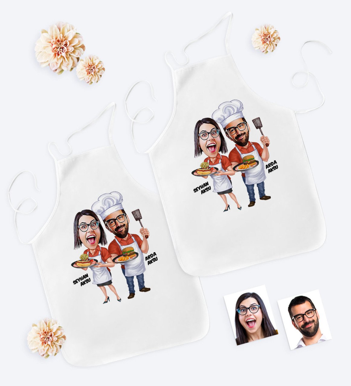 Kişiye Özel İkili Aşçı Çift Karikatürlü Mutfak Önlüğü - 3