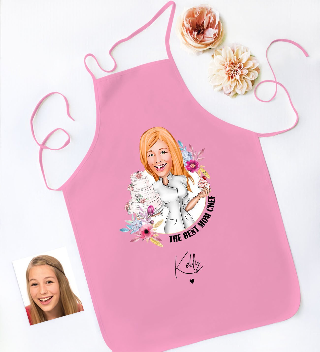 BK Gift Kişiye Özel Karikatürlü Anneler Günü Tasarımlı Pembe Mutfak Önlüğü, Aşçı Önlüğü, Şef Önlüğü, Anneye Hediye-4
