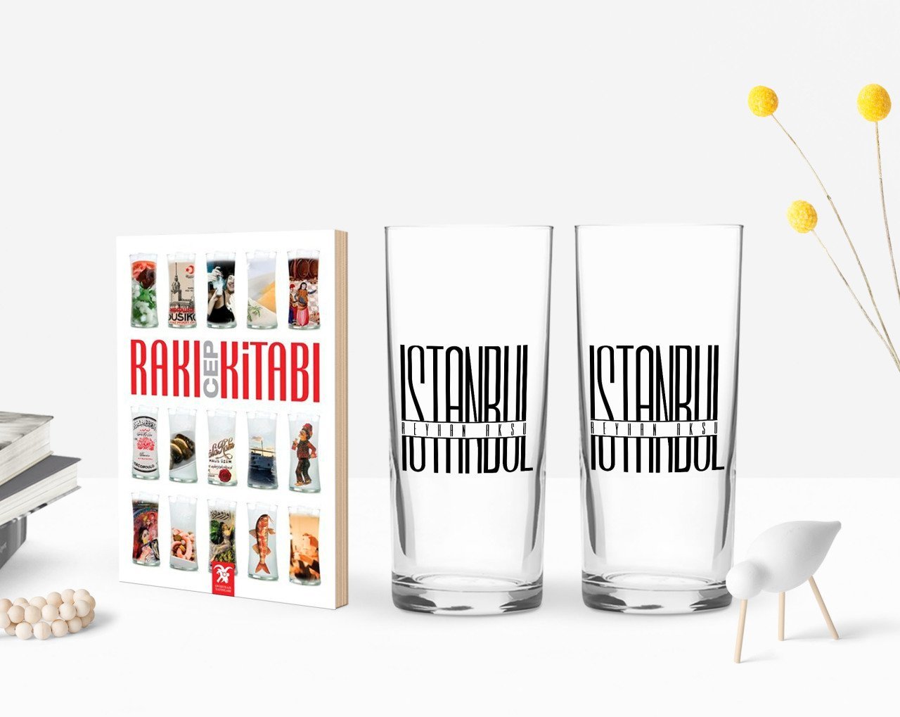 Kişiye Özel Renkli Baskılı İstanbul Tasarımlı İkili Rakı Bardağı ve Rakı Cep Kitabı Hediye Seti-1