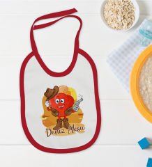 BK Kids Kişiye Özel Sevimli Kovboy Tasarımlı Kırmızı Bebek Mama Önlüğü-2