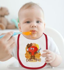 BK Kids Kişiye Özel Sevimli Kovboy Tasarımlı Kırmızı Bebek Mama Önlüğü-2