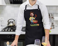 BK Gift Kişiye Özel Erkek Chef Karikatürlü Profesyonel Siyah Mutfak Önlüğü, Aşçı Önlüğü, Şef Önlüğü, Arkadaşa Hediye-5