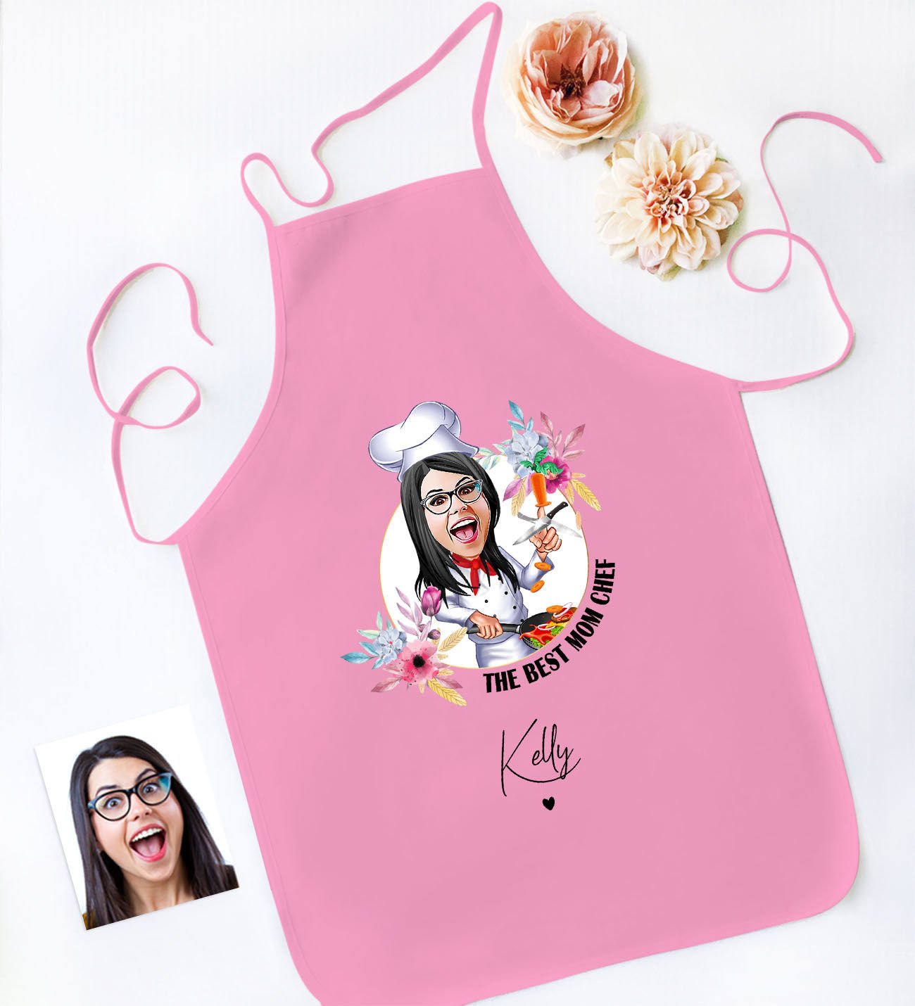 BK Gift Kişiye Özel Karikatürlü Anneler Günü Tasarımlı Pembe Mutfak Önlüğü, Aşçı Önlüğü, Şef Önlüğü, Anneye Hediye-6