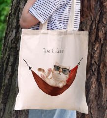BK Gift Kedi Tasarımlı Kanvas Bez Çanta, Baskılı Omuz Çantası, Alışveriş Çantası, Plaj Çantası, Arkadaşa Hediye-2