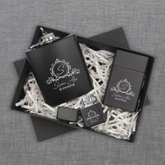 BK Gift Kişiye Özel İsimli Siyah Çelik İçki Matarası Sigara Kutusu ve Benzinli Çakmak Hediye Seti -11, Sevgiliye Hediye, Arkadaşa Hediye, Doğum Günü Hediyesi