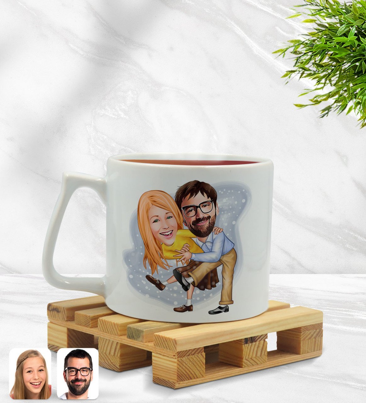 Kişiye Özel Sevgililer Karikatürlü Middle Beyaz Kupa Bardak Model 102