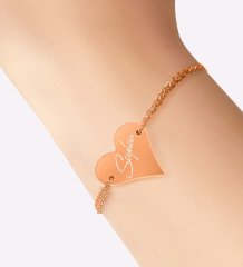 Kişiye Özel İsimli Rose Kalp Bileklik