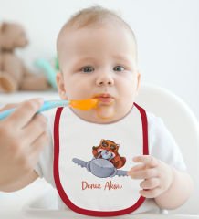BK Kids Kişiye Özel Sevimli Pilot Tasarımlı Kırmızı Bebek Mama Önlüğü-2