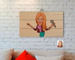 Kişiye Özel Şarkı Söyleyen Kız Karikatürlü Otantik Ahşap Palet Tablo-1