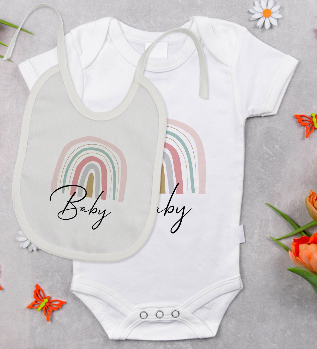 BK Kids Baby Tasarımlı Bebek Body Zıbın ve Mama Önlüğü Hediye Seti - Model 1