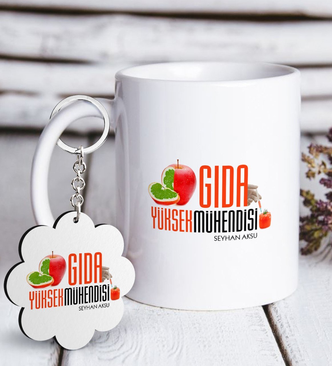 Kişiye Özel Mesleki Gıda Yüksek Mühendisi Beyaz Kupa ve Anahtarlık Hediye Seti