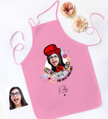 BK Gift Kişiye Özel Karikatürlü Anneler Günü Tasarımlı Pembe Mutfak Önlüğü, Aşçı Önlüğü, Şef Önlüğü, Anneye Hediye-9