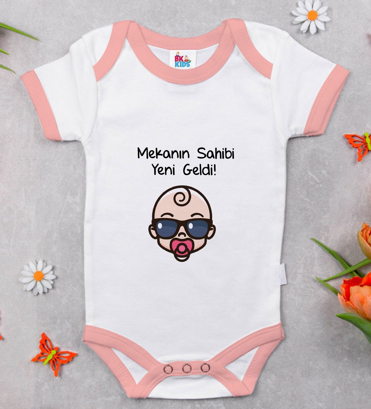 BK Kids Mekanın Sahibi Yeni Geldi Tasarımlı Pembe Bebek Body Zıbın-1
